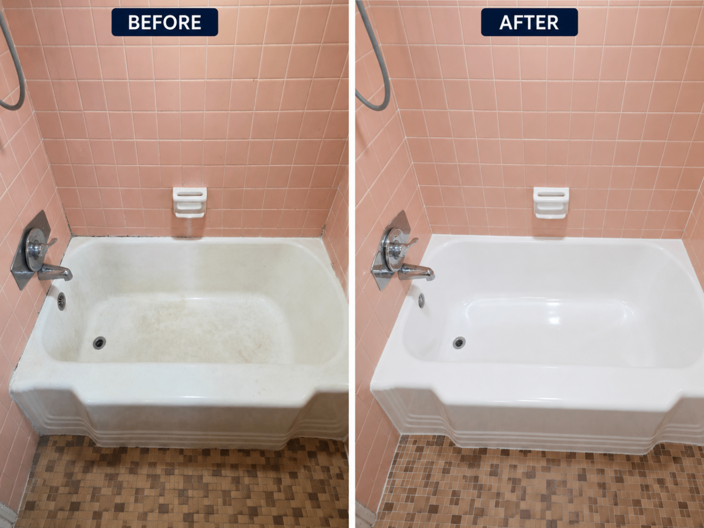 Vintage Pink-Tile Tub Restoration — Before & After